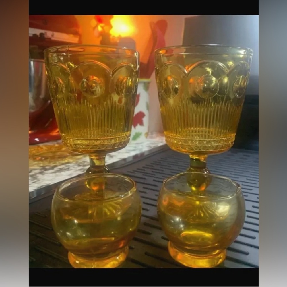 Vintage St. Genevieve Amber Goblets made by Bartlett Collins goblet and tumbler